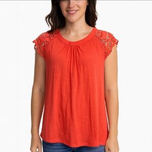 Forgotten Grace Coral Lace Sleeve Scoop Neck blouse Plus Sz 1x